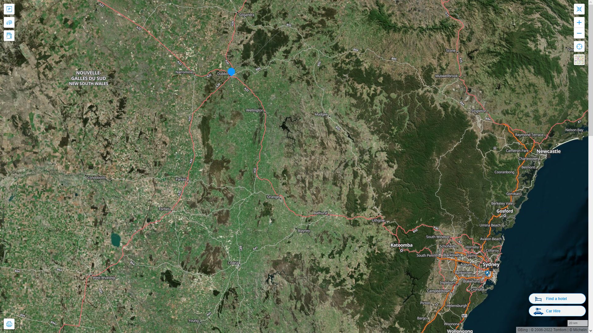 dubbo Highway and Road Map with Satellite View